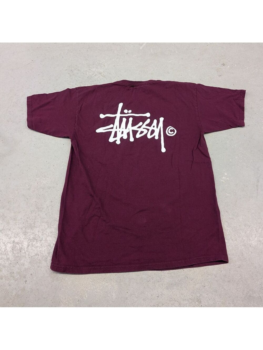 Stussy Maroon and White Essential T-shirt